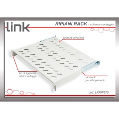 RIPIANO UNIVERSALE PER ARMADIO RACK 19" ALLUNGABILE 570 MM CON 4 AGGANCI GRIGIO
