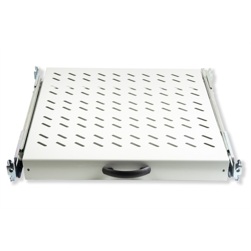 RIPIANO UNIVERSALE PER ARMADIO RACK 19" ESTRAIBILE SU BINARI TELESCOPICI 1 UNITA' GRIGIO 570 MM.