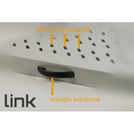 RIPIANO UNIVERSALE PER ARMADIO RACK 19" ESTRAIBILE SU BINARI TELESCOPICI 1 UNITA' GRIGIO 570 MM.
