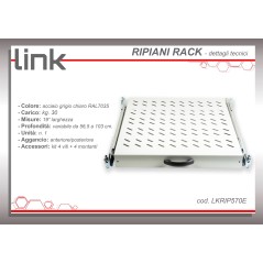 RIPIANO UNIVERSALE PER ARMADIO RACK 19" ESTRAIBILE SU BINARI TELESCOPICI 1 UNITA' GRIGIO 570 MM.
