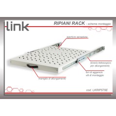 RIPIANO UNIVERSALE PER ARMADIO RACK 19" ESTRAIBILE SU BINARI TELESCOPICI 1 UNITA' GRIGIO 570 MM.