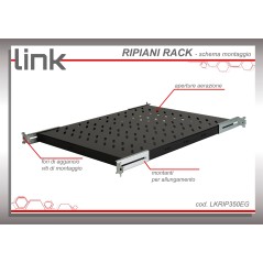 RIPIANO UNIVERSALE PER ARMADIO RACK 19" ALLUNGABILE 570 MM CON 4 AGGANCI NERO