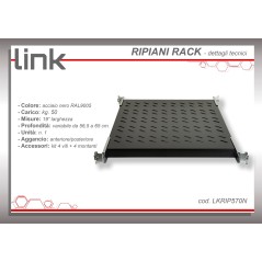 RIPIANO UNIVERSALE PER ARMADIO RACK 19" ALLUNGABILE 570 MM CON 4 AGGANCI NERO