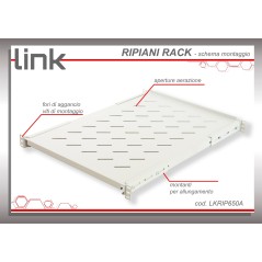 RIPIANO PER ARMADIO RACK 19" ALLUNGABILE 650 MM CON 4 AGGANCI GRIGIO