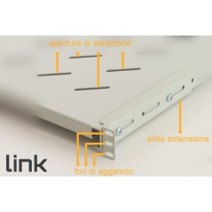 RIPIANO PER ARMADIO RACK 19" ALLUNGABILE 650 MM CON 4 AGGANCI GRIGIO