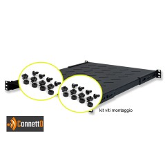 RIPIANO PER ARMADIO RACK 19" ALLUNGABILE 650 MM CON 4 AGGANCI NERO