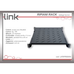 RIPIANO PER ARMADIO RACK 19" ALLUNGABILE 650 MM CON 4 AGGANCI NERO