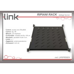 RIPIANO UNIVERSALE PER ARMADIO RACK 19" ESTRAIBILE SU BINARI TELESCOPICI 1 UNITA' NERO 650MM.