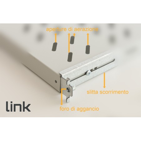 RIPIANO UNIVERSALE PER ARMADIO RACK 19" ALLUNGABILE 720 MM CON 4 AGGANCI GRIGIO
