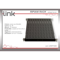 RIPIANO UNIVERSALE PER ARMADIO RACK 19" ALLUNGABILE 720 MM CON 4 AGGANCI NERO