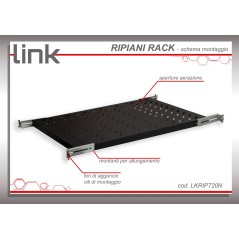 RIPIANO UNIVERSALE PER ARMADIO RACK 19" ALLUNGABILE 720 MM CON 4 AGGANCI NERO