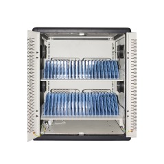 ARMADIO ALLOGGIAMENTO 40 TABLET CON RUOTE MULTIPRESE INCLUSE VENTOLE DI RAFFREDDAMENTO PORTA IN ACCIAIO TRAFORATA COLORE GRIGIO