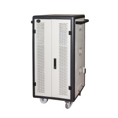ARMADIO ALLOGGIAMENTO 45 TABLET CON RUOTE MULTIPRESE INCLUSE VENTOLE DI RAFFREDDAMENTO PORTA IN ACCIAIO TRAFORATA COLORE GRIGIO