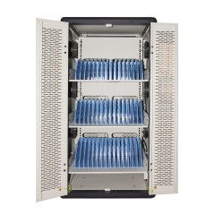 ARMADIO ALLOGGIAMENTO 45 TABLET CON RUOTE MULTIPRESE INCLUSE VENTOLE DI RAFFREDDAMENTO PORTA IN ACCIAIO TRAFORATA COLORE GRIGIO