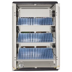 ARMADIO ALLOGGIAMENTO 60 TABLET CON RUOTE MULTIPRESE INCLUSE VENTOLE DI RAFFREDDAMENTO PORTA IN ACCIAIO TRAFORATA COLORE GRIGIO