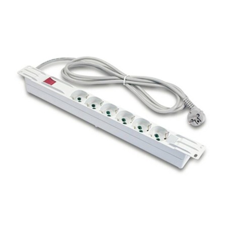 MULTIPRESA ALIMENTAZIONE PER RACK 19" IN PLASTICA CON 6 PRESE UNIVERSALI TRIPOLARI/SCHUKO CON INTERRUTTORE E SPINA SCHUKO CAVO M