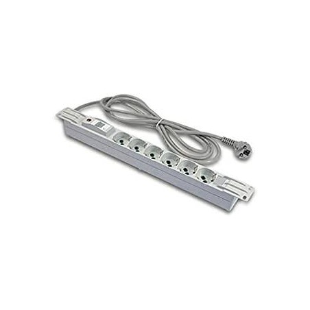 MULTIPRESA ALIMENTAZIONE PER RACK 19" IN PLASTICA CON 6 PRESE UNIVERSALI TRIPOLARI/SCHUKO MAGNETOTERMICA CON SPINA SCHUKO CAVO M