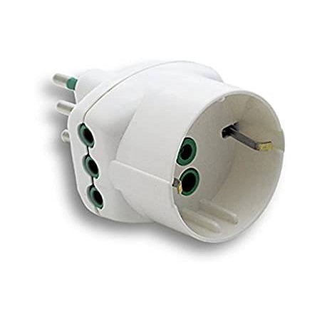 ADATTATORE TRIPLO CON SPINA ITALIANA TRIPOLARE 10A, 2 PRESE TRIPOLARI ITALIANE 10A E 1 PRESA TRIPOLARE ITALIANA/SCHUKO 10A