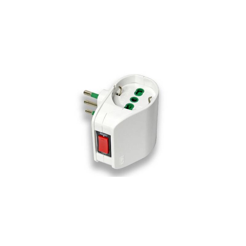 PRESA ELETTRICA TRIPOLARE ITALIANA 10A CON DUE PRESE ITA/SCHUKO 10/16A CON INTERRUTTORE AUTOMATICO DI SOVRACCARICO