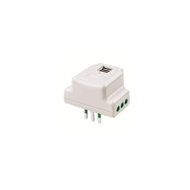 ADATTATORE ELETTRICO SPINA TRIPOLARE ITALIANA 10A CON 3 PRESE TRIPOLARI ITALIANE 10A E 2 PORTE USB 5V 2,1A BIANCO