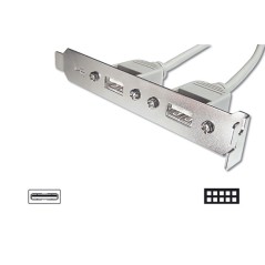 PANNELLO SLOT CON 2 CONNETTORI ESTERNI USB 2,0 TIPO A, FEMMINA - CONNETTORI INTERNI ALLA PIASTRA MADRE 2X5 PIN 2,54 MM