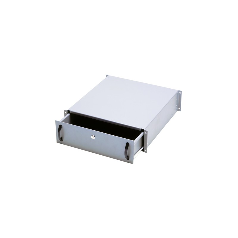 CASSETTO PER ARMADI RACK 19" CON SERRATURA, 3 UNITA', COLORE GRIGIO RAL7035-DIMENSIONI (L/P/A) MM. 485X480X134 (DN-19 KEY-3U)