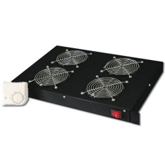 SISTEMA DI VENTILAZIONE CON TERMOSTATO MONTAGGIO FRONTALE IN ARMADIO 19" CON 4 VENTOLE - COLORE NERO