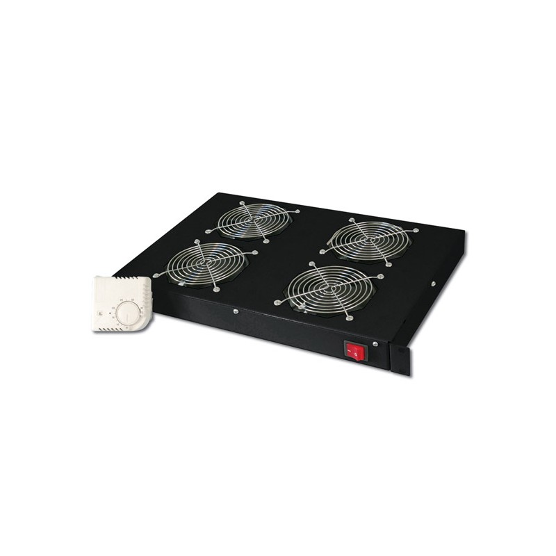 SISTEMA DI VENTILAZIONE CON TERMOSTATO MONTAGGIO FRONTALE IN ARMADIO 19" CON 4 VENTOLE - COLORE NERO