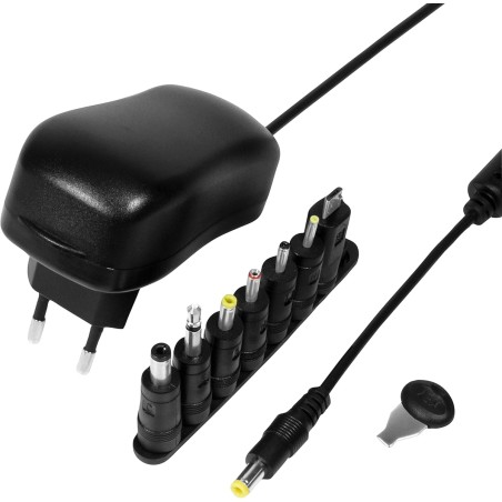 ALIMENTATORE UNIVERSALE 3-12 VOLT 24 WATT CON 7 CONNETTORI INTERCAMBIABILI