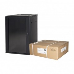 ARMADIO RACK 19" 15 UNITA' DA MURO (A) 770 X (L) 600 X (P) 450 NERO DISASSEMBLATO PORTA VETRO