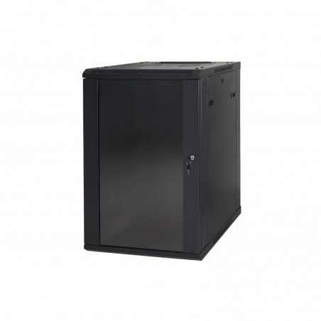 ARMADIO RACK 19" 15 UNITA' DA MURO (A) 770 X (L) 600 X (P) 450 NERO DISASSEMBLATO PORTA VETRO