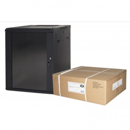 ARMADIO RACK 19" 9 UNITA' DA MURO A) 500 X (L) 600 X (P) 450 NERO DISASSEMBLATO PORTA VETRO